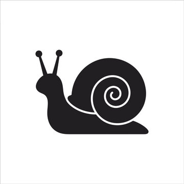 Black silhouette of cute garden snail with spiral shell vector graphic illustration icon design