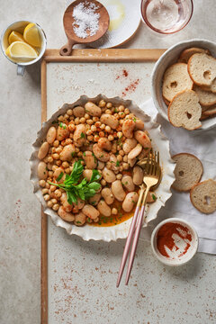 Vegan white bean and chickpea with garlic and paprika