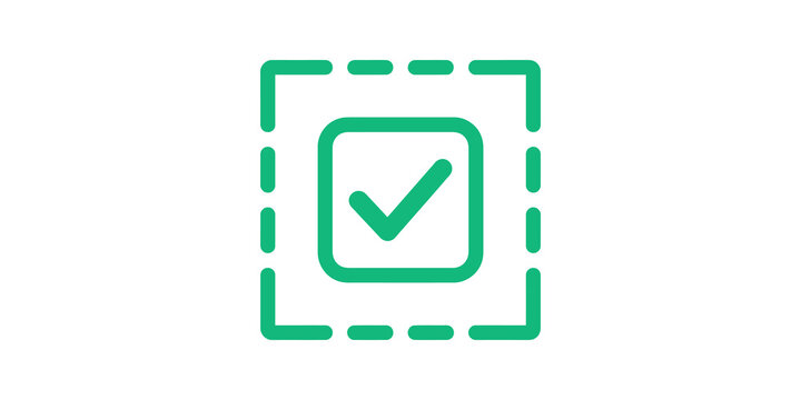 Checkmark icon inside dashed square border representing task completion set green.