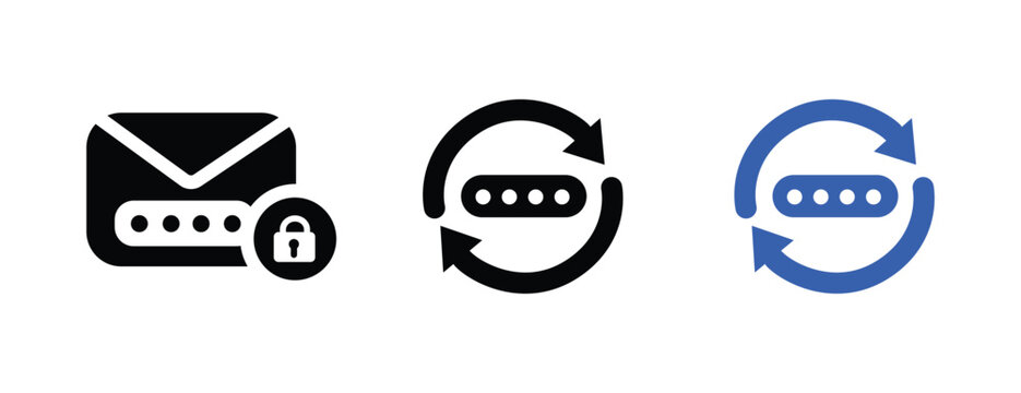 Secure password message, reset credential sync, and cybersecurity vector icon set