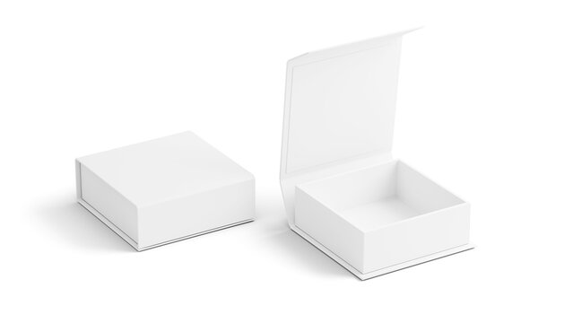 White Folding Gift Boxes Open and Closed isolated on transparent background. Packaging Mockup