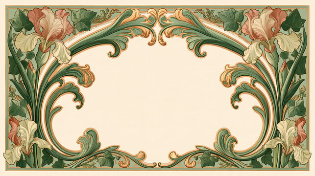 Art Nouveau Floral Border Frame with Copy Space
