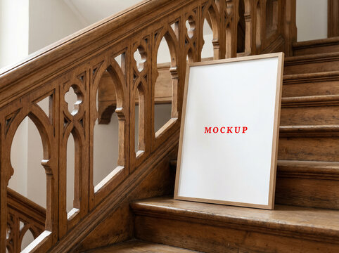 Minimalist house interior frame, blank wall frame mockup template, modern interior poster mockup template.