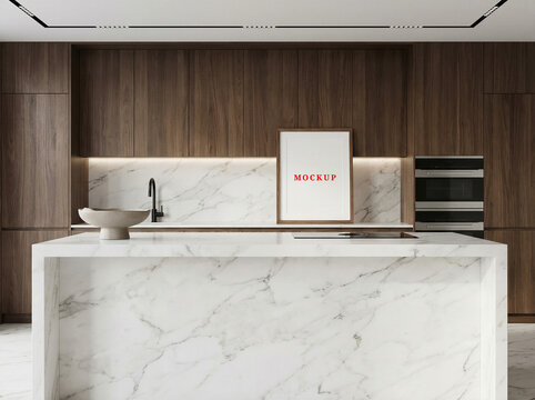 Minimalist house interior, blank wall frame mockup template, modern interior poster mockup.