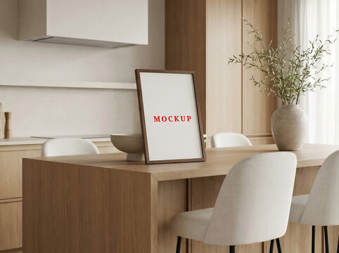 Minimalist house interior poster mockup, blank wall frame mockup template.