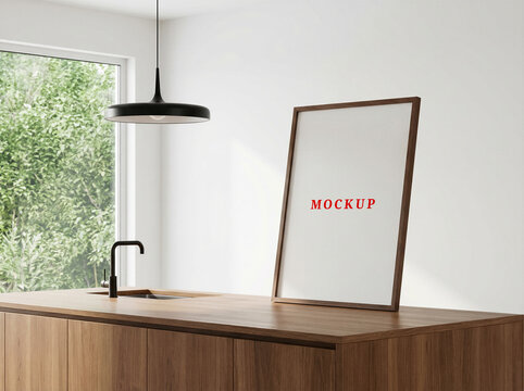 Blank wall poster template frame, modern interior frame mockup template, minimalist house interior.
