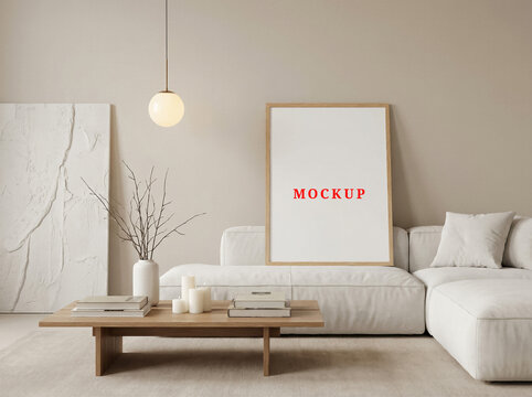 Blank wall frame mockup template, modern interior poster mockup, minimalist house interior.