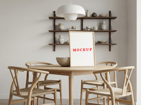 Minimalist house interior, blank wall frame mockup template, modern interior poster mockup.