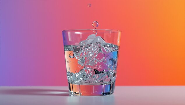 Fresh glass of water with ice cubes, perfect for a hot day or a refreshing pick-me-up