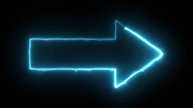 Glowing blue neon arrow pointing right, with electric lightning edges, on a black background animation.