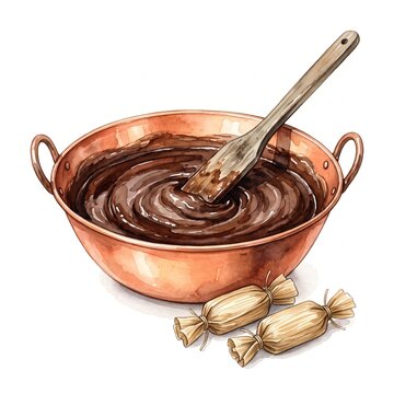 Watercolor dodol palm sugar sweet cooked in a copper cauldron
