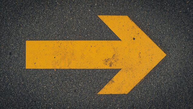 A yellow arrow pointing left on a street, suitable for wayfinding or directional signage