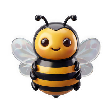 Cute cartoon honey bee character flying with big eyes isolated on transparent background