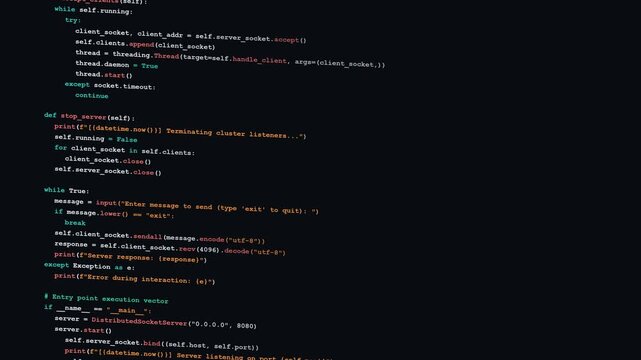Python Script Code Scrolling Upward with Syntax Highlighting on Dark Screen for Programming Background