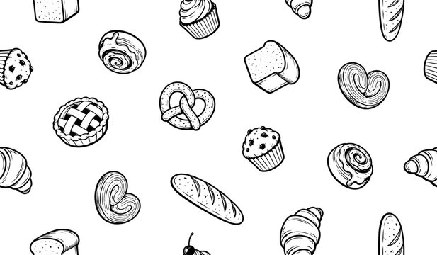 Cute pastries and bakery pattern background design