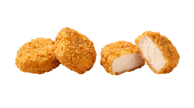 Crispy breaded chicken nuggets isolated on transparent background