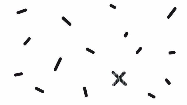 The scratched plus or cross slowly spins, and the spots and sticks also move.