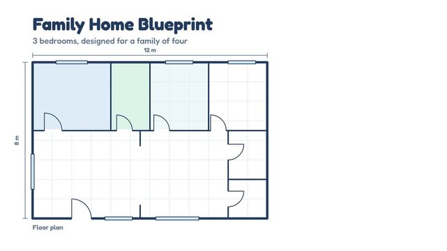 Animated Family Home Floor Plan Blueprint and Layout Design