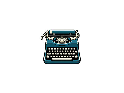 Teal Vintage Typewriter With Cream Keys And Black Outlines Centered On White Background.eps