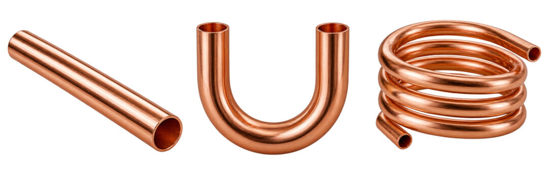 Copper pipe cooling liquid curved tube and coiled tubing for plumbing repair