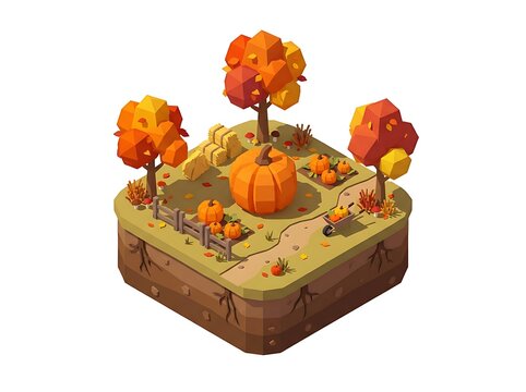 Autumn harvest scene with pumpkins and trees