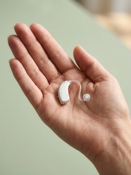 behind-the-ear hearing aid in the palm of your hand