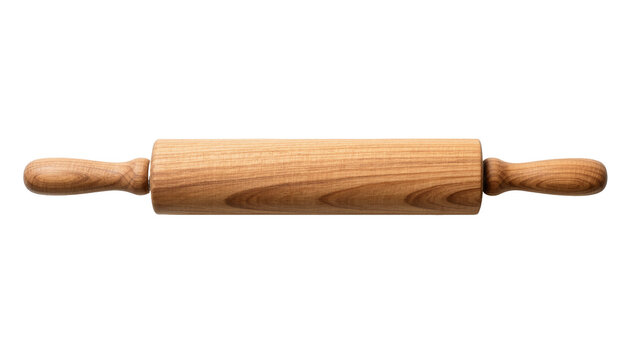 Traditional wooden rolling pin with smooth grain texture and ergonomic handles