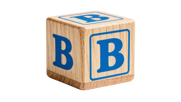 Wooden alphabet block with blue letter B on multiple sides