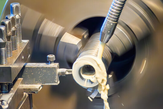 Slot cutting and grooving process on metal ring parts on a CNC lathe machine with liquid cooling
