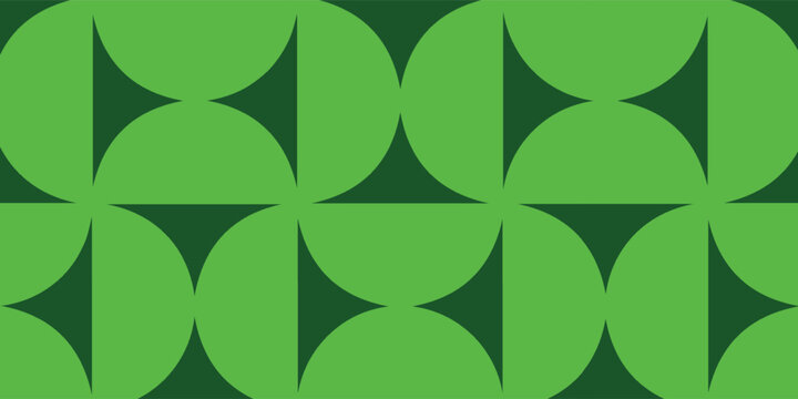 Dark green seamless geometric pattern with half-circle intersecting shapes, mid-century modern abstract wallpaper background eps10