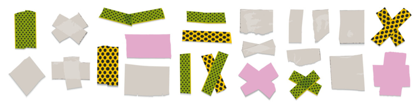 Colorful masking tape strips and crosses with dotted patterns
