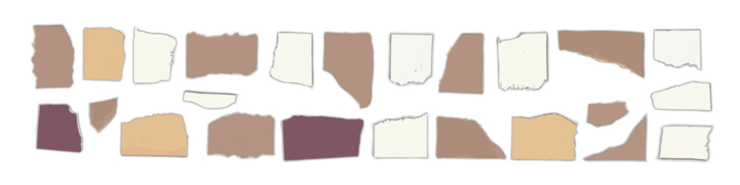 Torn paper scraps in beige, brown and cream for collage