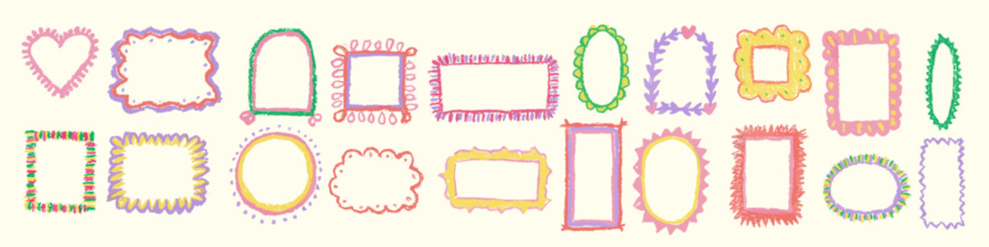 Colorful hand drawn frames with chalk texture