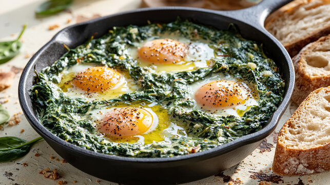 One-Pan Creamed Spinach with Eggs
