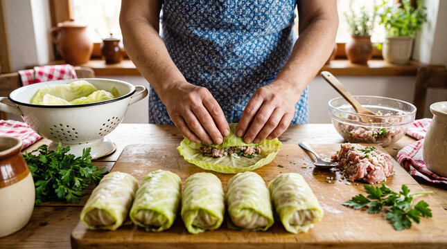 Preparing Traditional Polish Stuffed Cabbage Rolls