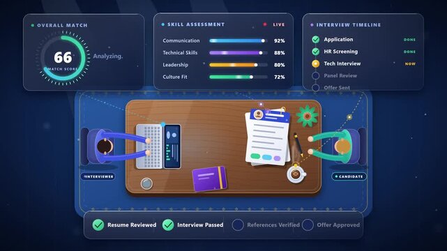 AI Recruitment Dashboard for Job Interview Assessment and Human Resources Hiring Process Vector Illustration