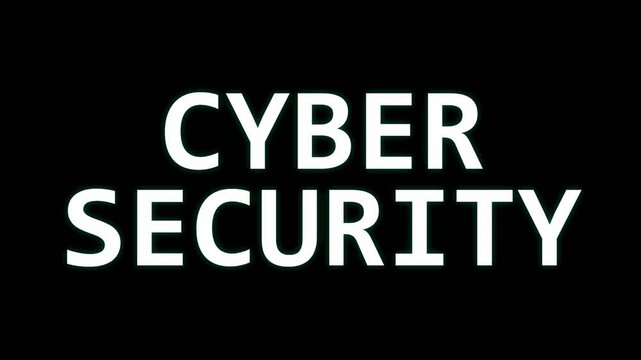 Cyber Security text animation monospace letters scramble and decode into the words with mint green flashes, for tech and IT videos. Seamless loop with alpha channel