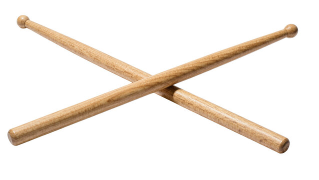 Crossed wooden drumsticks with smooth grain texture for percussion instruments
