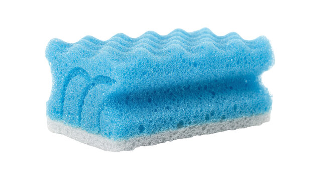 Blue wavy textured kitchen sponge with white abrasive scouring pad layer