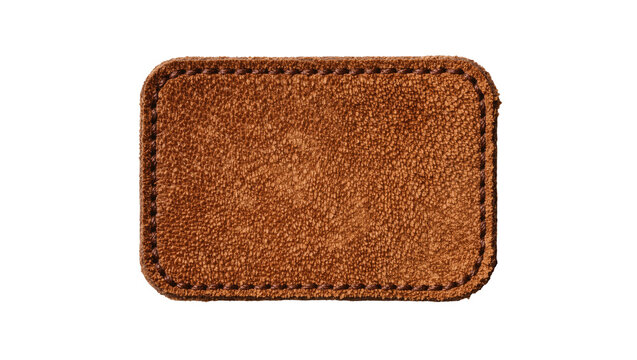 Rectangular brown suede leather patch with dark brown stitched border