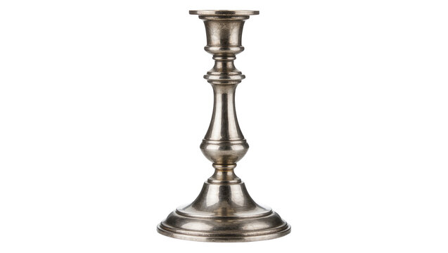 Antique tarnished silver metal candlestick holder with classic turned design