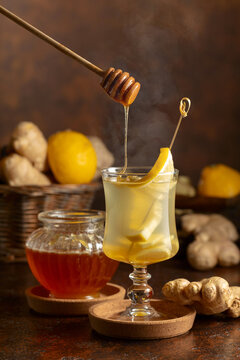 Ginger tea with lemon and honey.