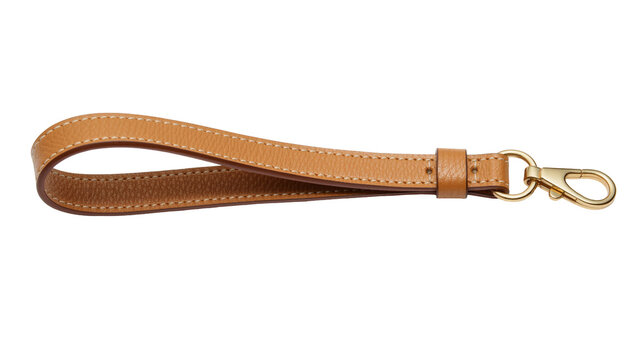 Tan leather wristlet strap with gold tone metal lobster clasp hook