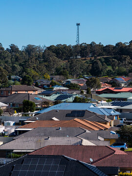 Tiled rooves of colourful homes in an Australian town