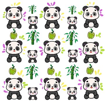 Cute pandas and bamboo sticker sheet