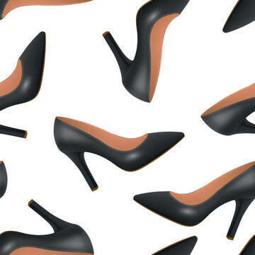 High Heel Shoes Pattern with Black Pumps and Stiletto Heels. High Heel Shoes Pattern for Fashion, Textile and Wallpaper. High Heel Shoes Pattern Vector with Womens Footwear and Seamless Repeat
