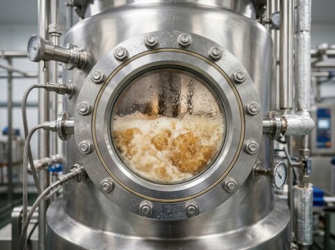 protein hydrolysis reactor Industrial stainless steel fermentation tank with bubbling liquid inside