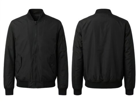 Black bomber jacket front and back view for apparel design mockup template