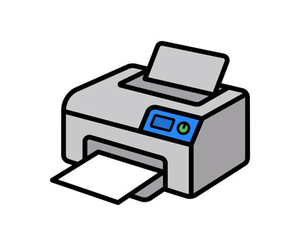 Modern office printer vector icon with document paper output flat