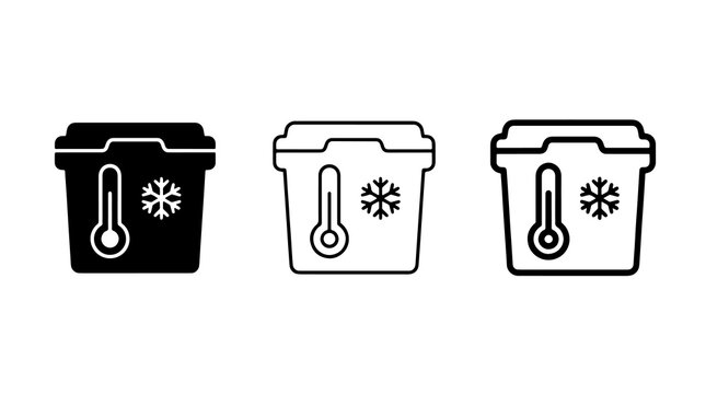 Cooler box vector icon set with thermometer and snowflake symbol